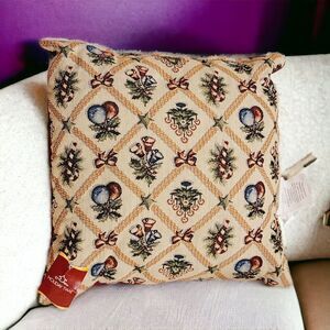 Christmas Throw Pillow Ornaments Bells Candy Canes Diamond Windowpane Tapestry